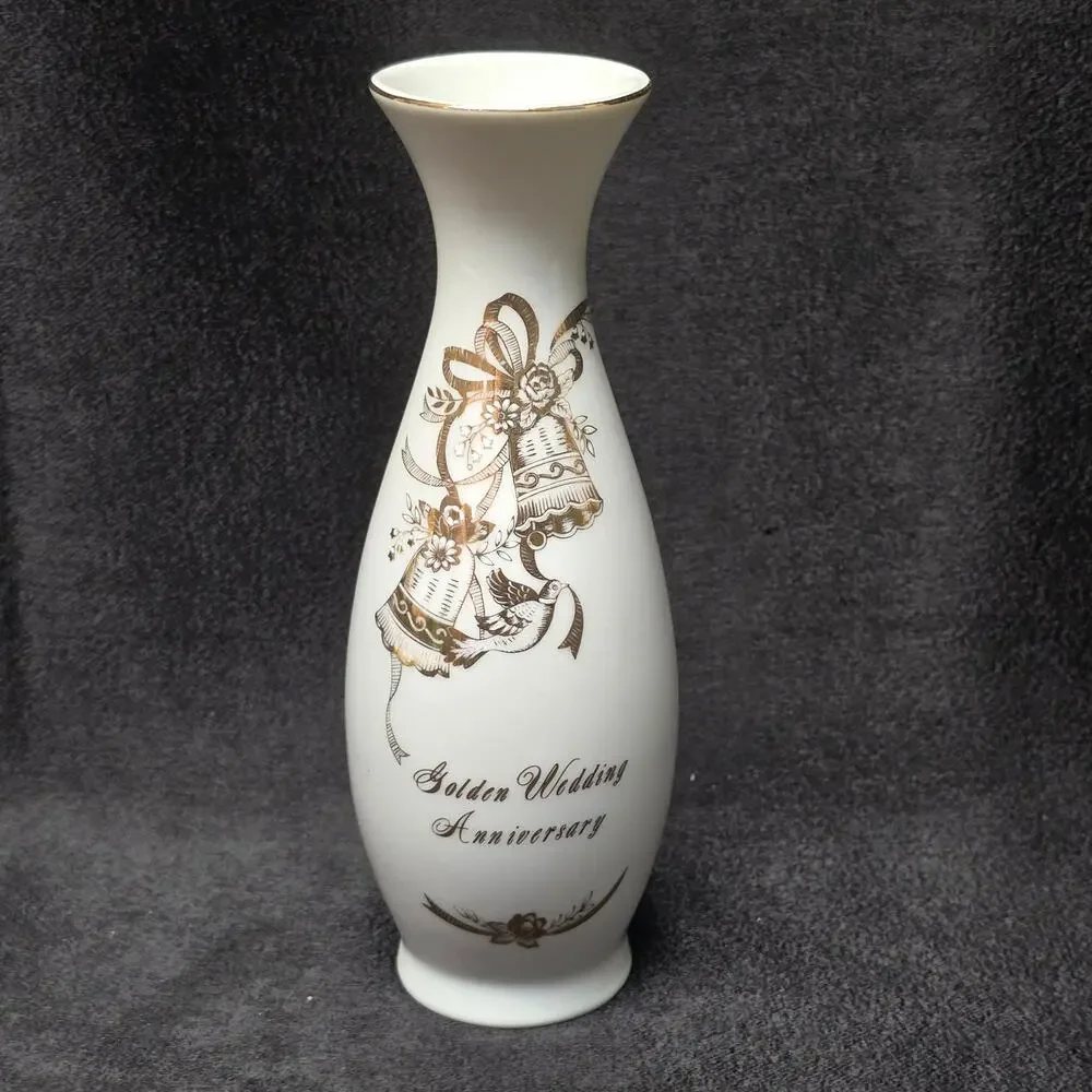 Lefton China Golden Wedding Anniversary 50 Year Celebration Flower Bud Vase